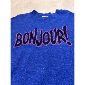 GB Bonjour Cropped Sweater Royal Blue Ribbed Knit Women's Size XL